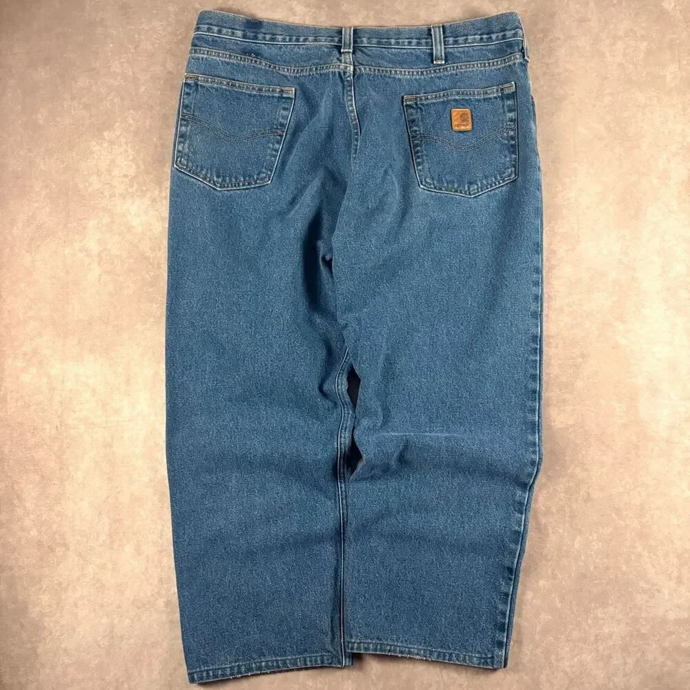 carhartt relaxed fit mid wash blue jeans